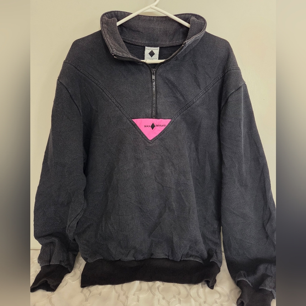 Vintage Black Diamond Quarter Zip Sweatshirt Retro Sugarbush USA XL Grey‎ Pink